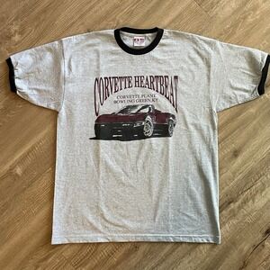 Bay Side Mens T Shirt XL Gray Cotton Corvette Heartbeat Ringer Graphic USA